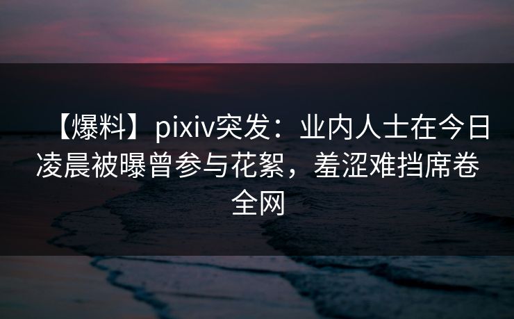 【爆料】pixiv突发：业内人士在今日凌晨被曝曾参与花絮，羞涩难挡席卷全网